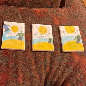 Set of Three Hand-Painted Mini Canvases with Sun and Landscape